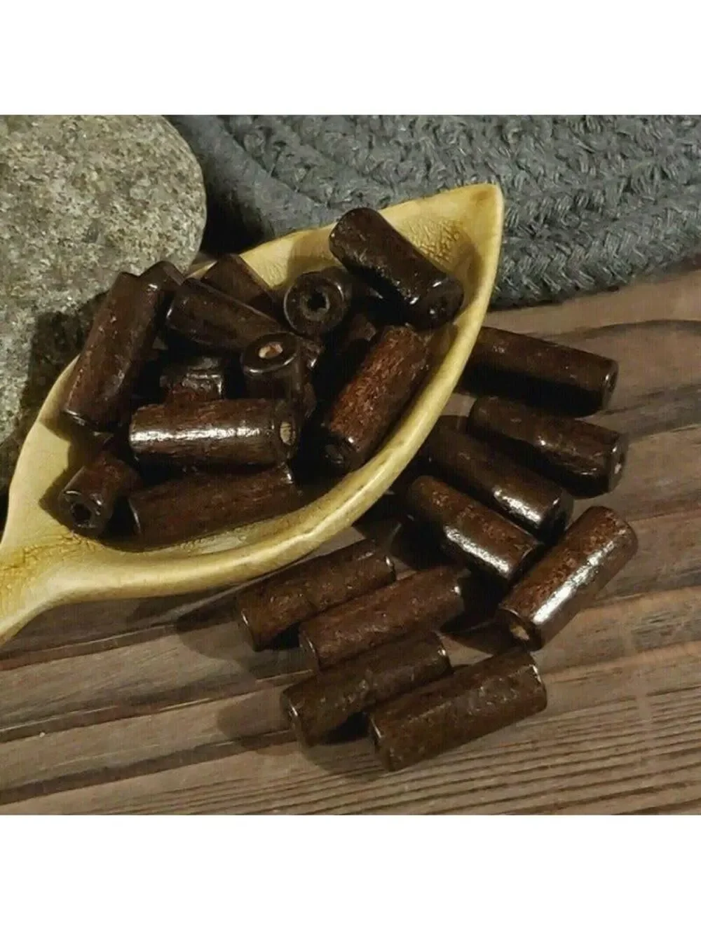 100 Dark Brown Philippines Sustainable Wood Beads 20x7mm Round Tube Bulk Lot
